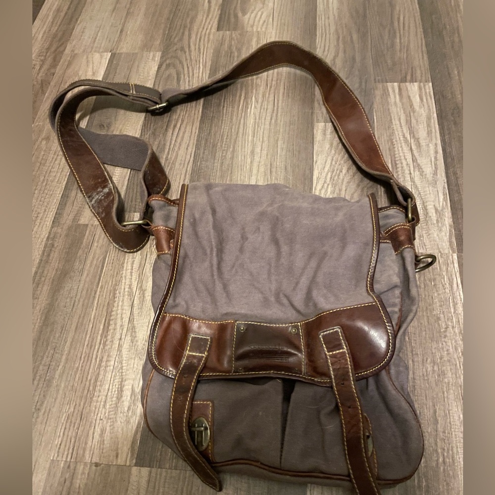 Brown Leather and Canvas Men's Bag
